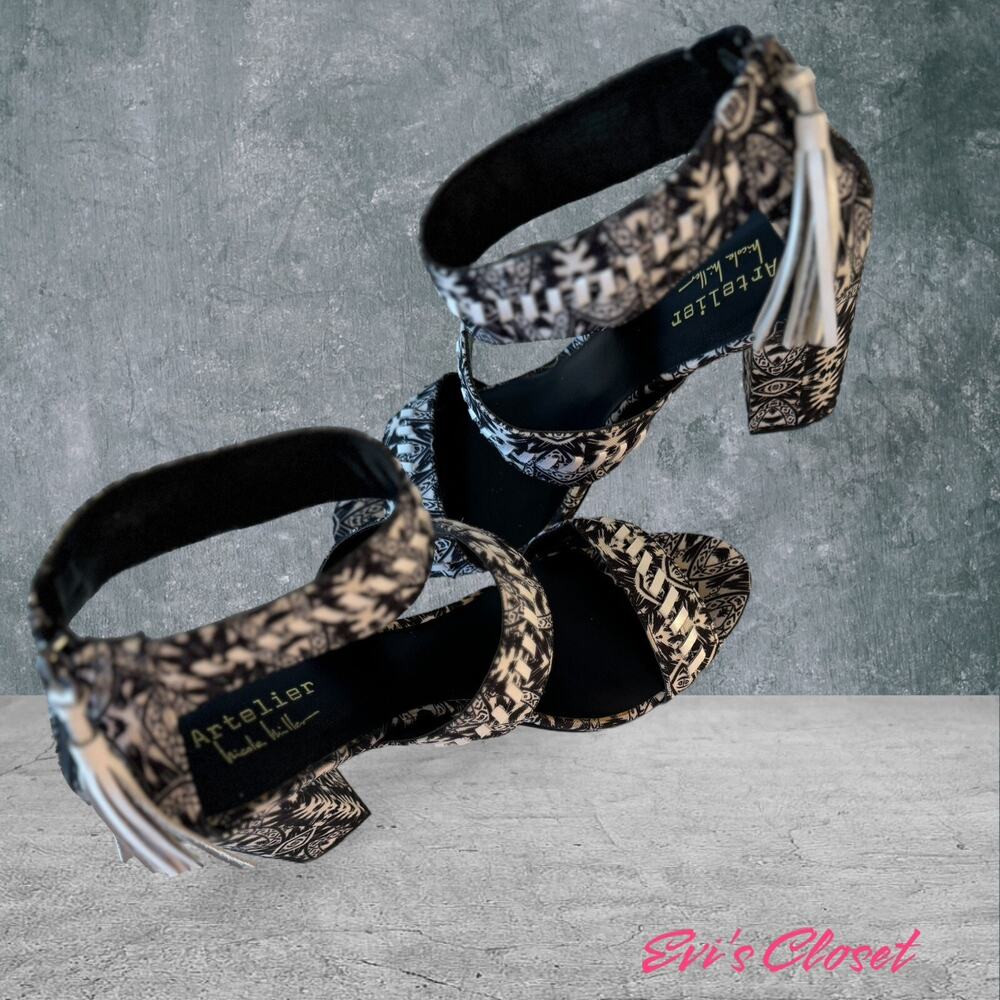 Nicole Miller Artelier  Miami Printed Block Heel Sandal Retro Bold Fabric Sz 10M - Picture 4 of 10